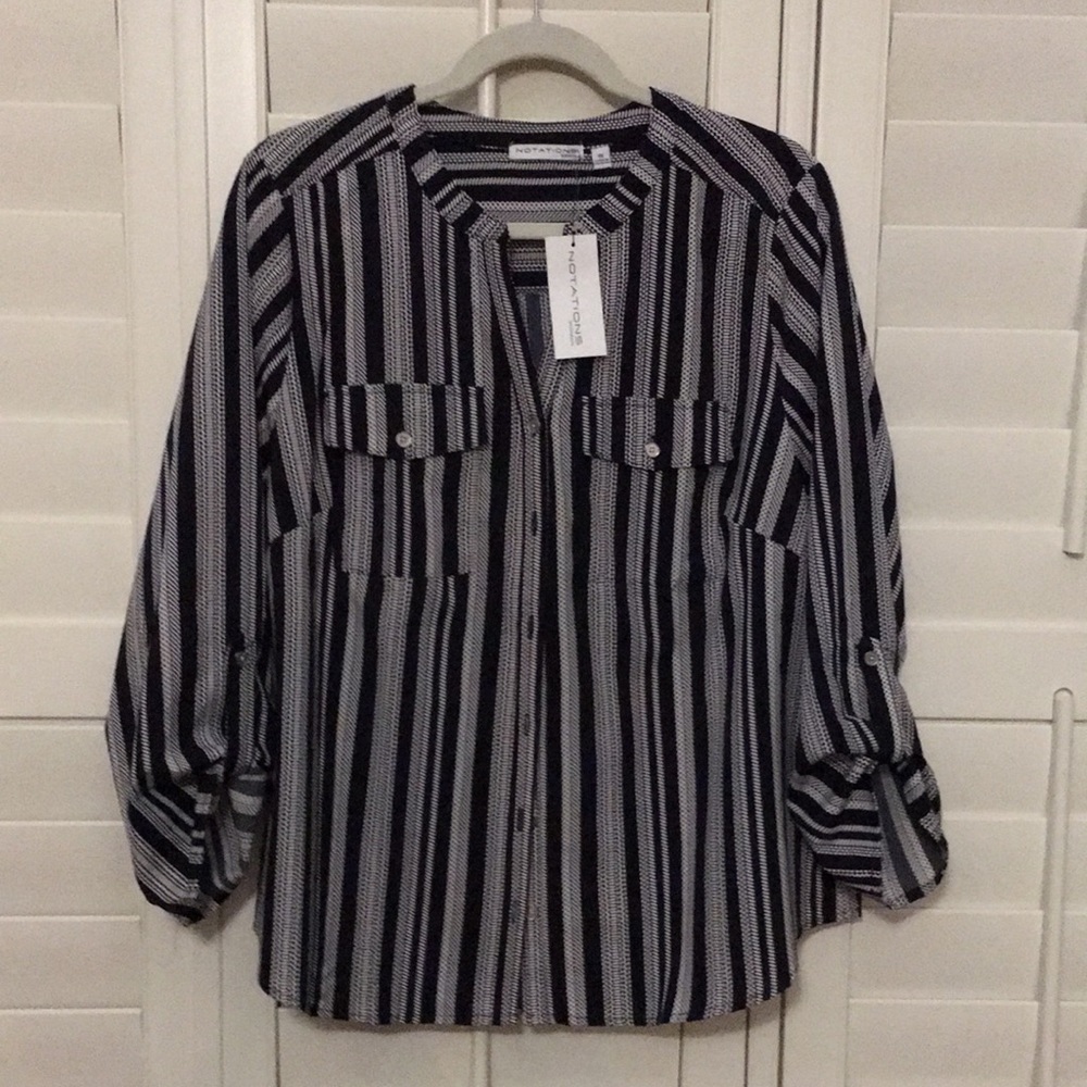 Nwt Ladies navy blue and white stripe blouse